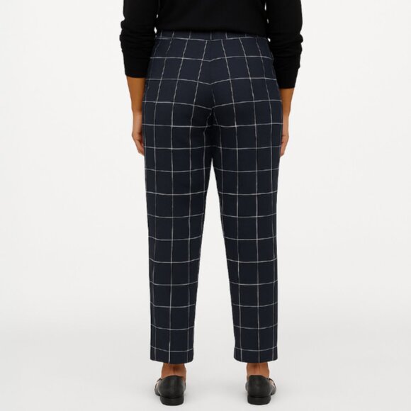 A293-B โข Navy High-Rise Plaid Ankle Windowpane Knit Trousers Pants - Picture 2 of 4